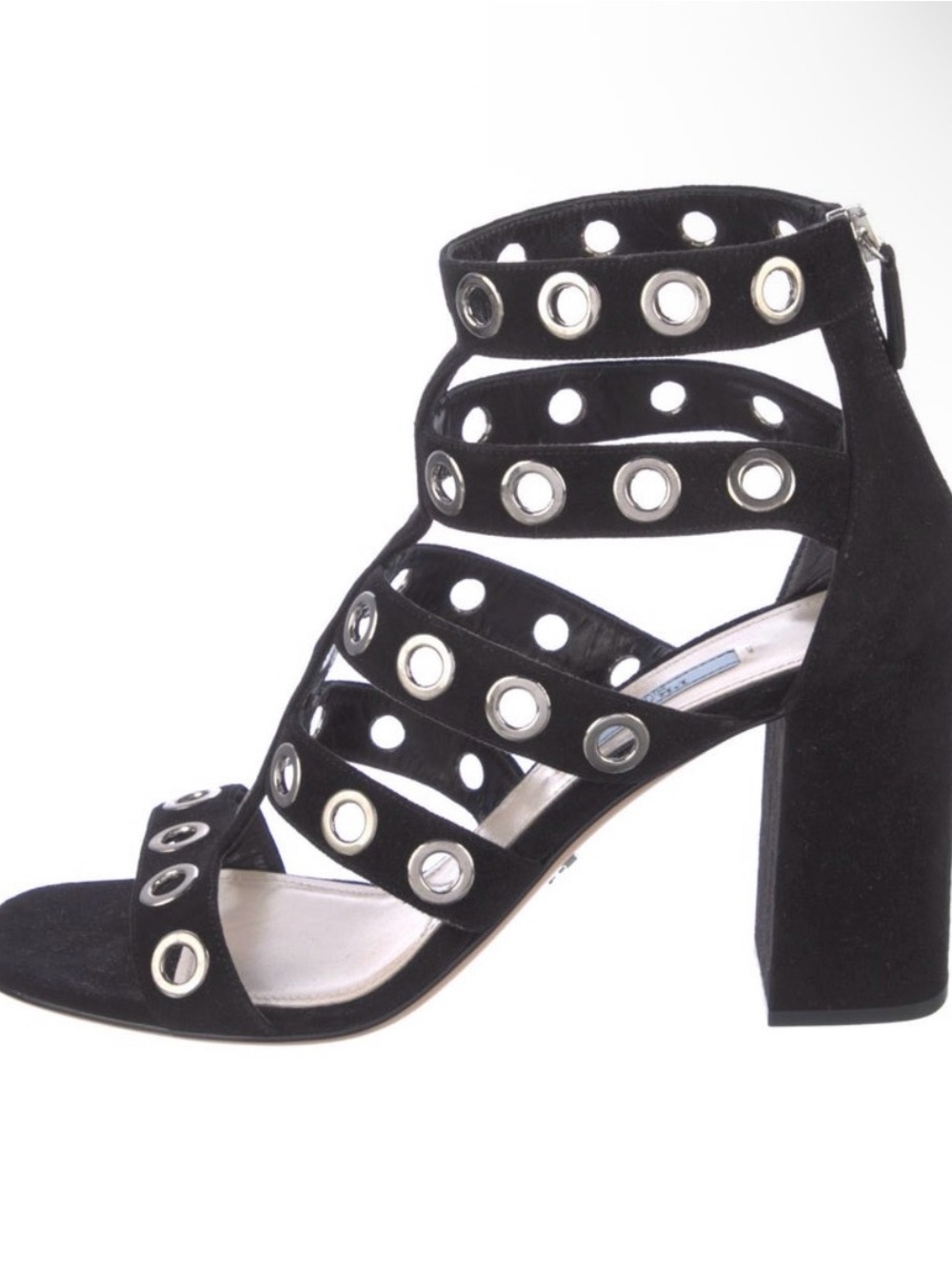 Prada Black Grommet-Strap Block Heel Sandal